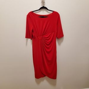 Red wrap dress with cinch waist